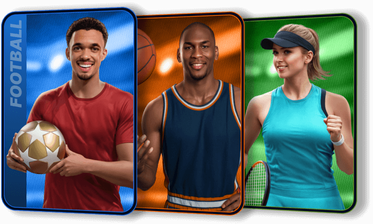 Artistic graphic showing various sports icons like a football, basketball, and hockey puck