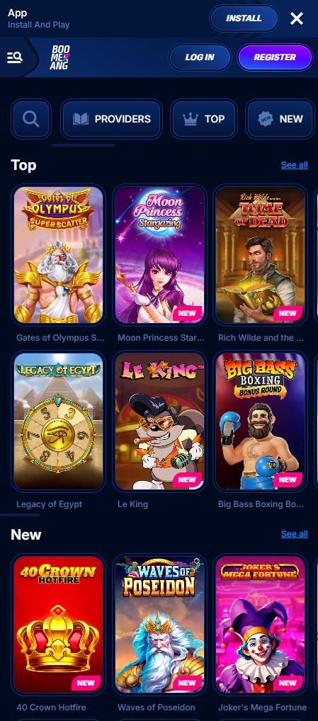 Boomerang Casino mobiililaitteella